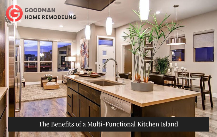 Modern kitchen with a large island providing additional counter space and storage solutions.