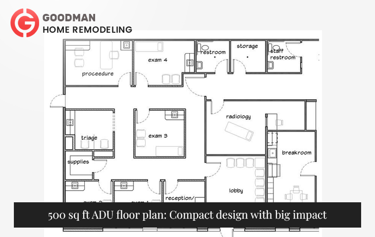 500 sq ft ADU floor plan layout showcasing efficient design and room organization.