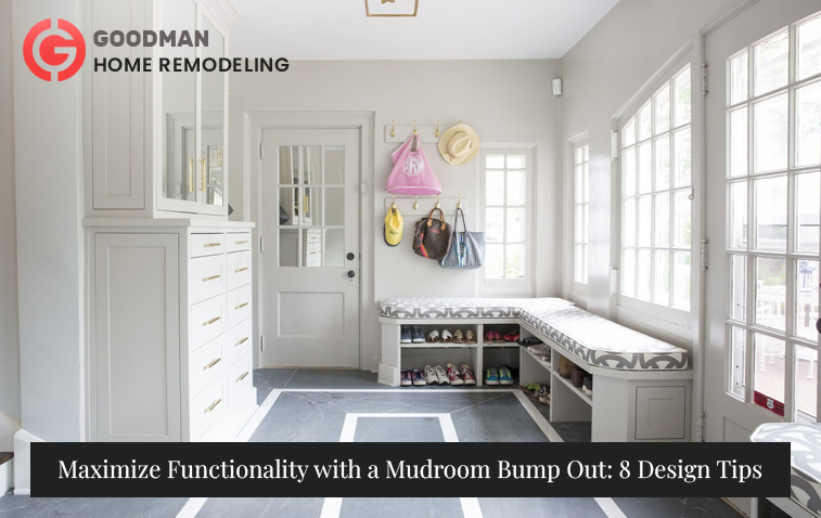 Stylish mudroom bump out with organized storage and natural light